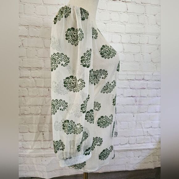 Renee C Sheer Top | Ivory w/ Green Paisley Burnout | Medium* | EUC - Picture 7 of 9